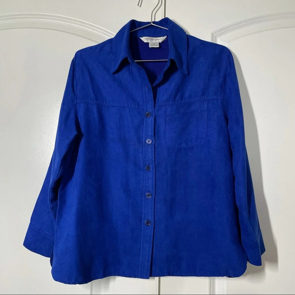 Drapers & Damon’s Royal Blue Faux Suede Button Down Shirt size PS - Picture 6 of 9